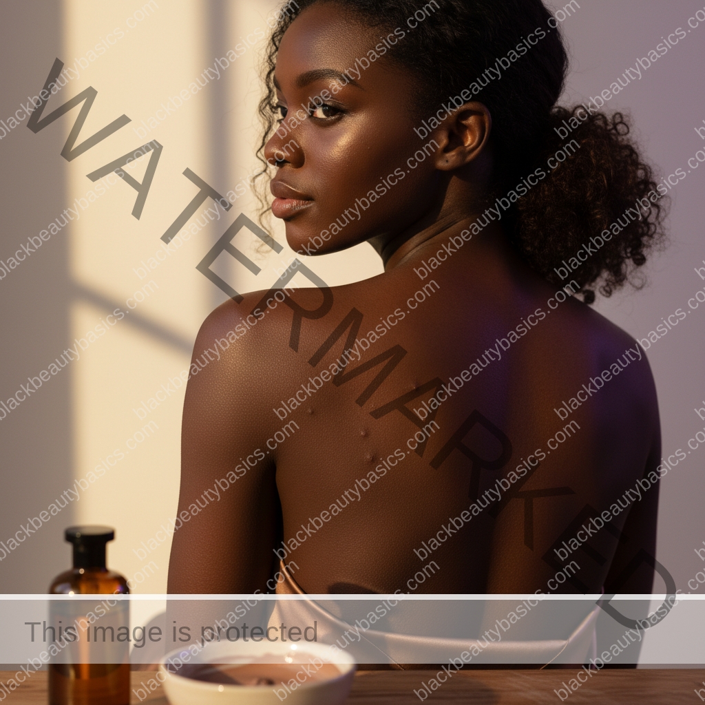 Melanin-rich skin in natural light illustrating Chest and Back Acne Routine for Melanin-Rich Skin