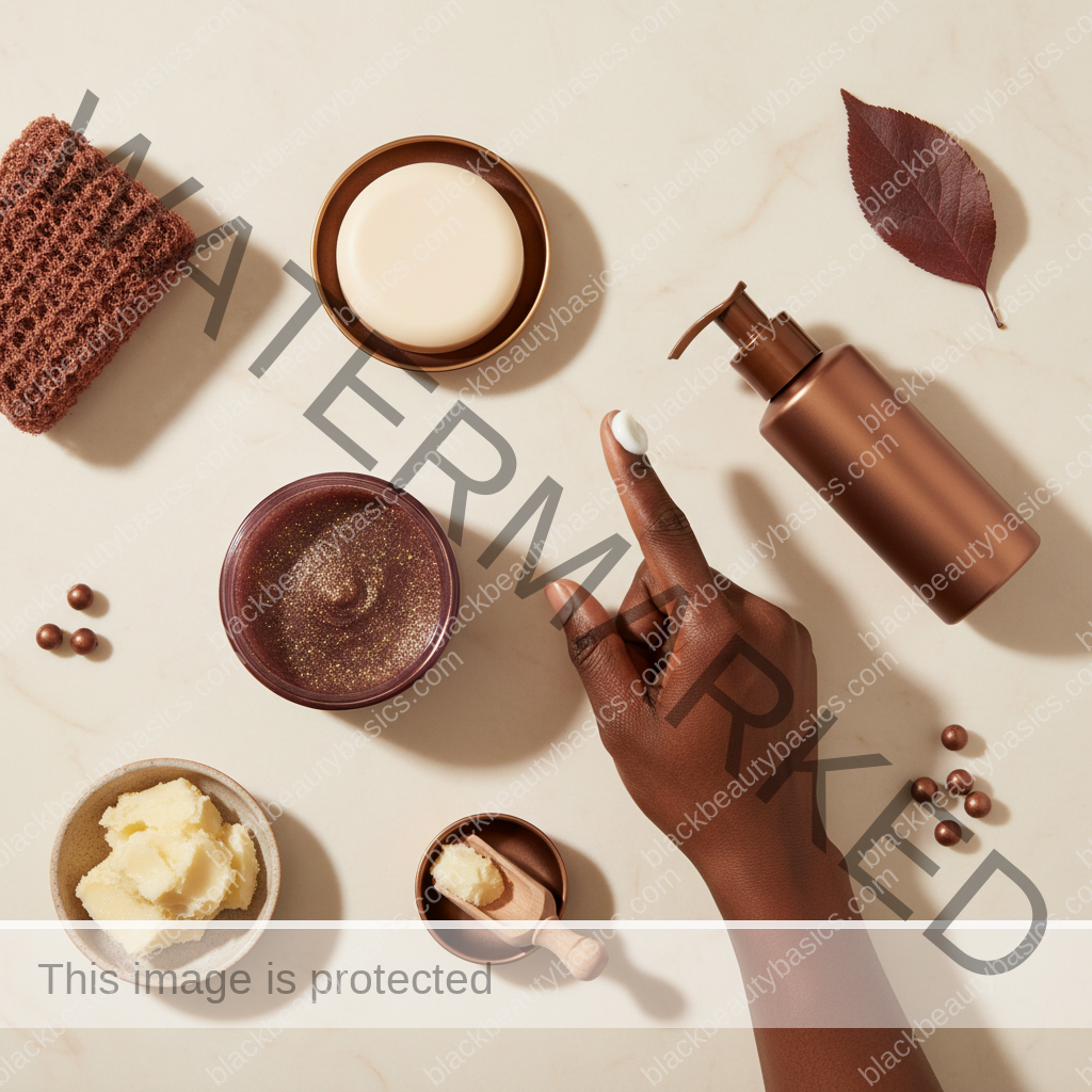 Body care essentials for Dark Knees and Elbows: Exfoliation vs Moisturization Priorities in ivory plum bronze and soft gold tones