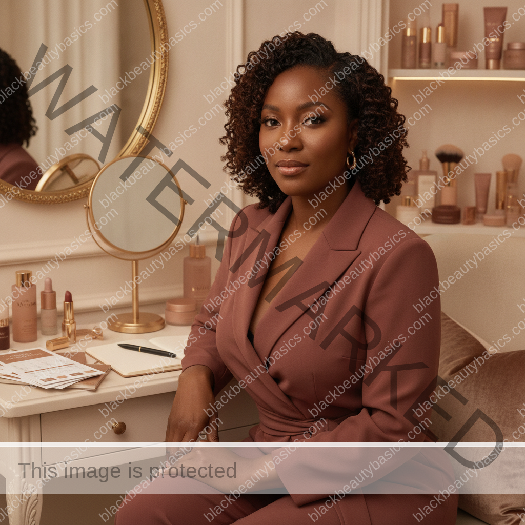 Melanin-rich Black woman with rich brown skin in a warm editorial beauty identity moment for How to Define Luxury Beauty on Your Own Terms