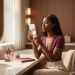 Melanin-rich Black woman with rich brown skin and textured hair in a warm editorial dark-skin care moment for How to Document Skin Symptoms Before a Dermatologist Visit