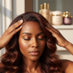 Melanin-rich Black woman with rich brown skin and textured hair in a warm editorial scalp-care moment for Does Scalp Massage Help Hair Growth or Just Scalp Comfort?
