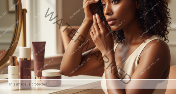 Melanin-rich Black woman with rich brown skin and textured hair in a warm editorial scalp-care moment for Early Signs of Traction Alopecia in Black Women