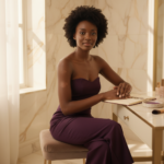 Melanin-rich Black woman with rich brown skin and textured hair in a warm editorial dark-skin care moment for Eczema on Dark Skin: Everyday Trigger-Tracking Guide