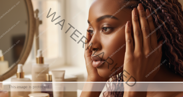 Melanin-rich Black woman with rich brown skin and textured hair in a warm editorial scalp-care moment for Edges Thinning From Wigs and Ponytails: How to Rethink Your Routine
