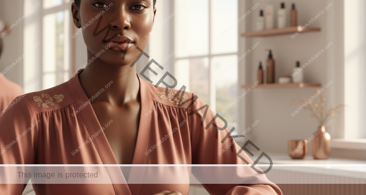Melanin-rich Black woman with rich brown skin and textured hair in a warm editorial dark-skin care moment for How to Evaluate an Aesthetic Provider for Dark-Skin Safety