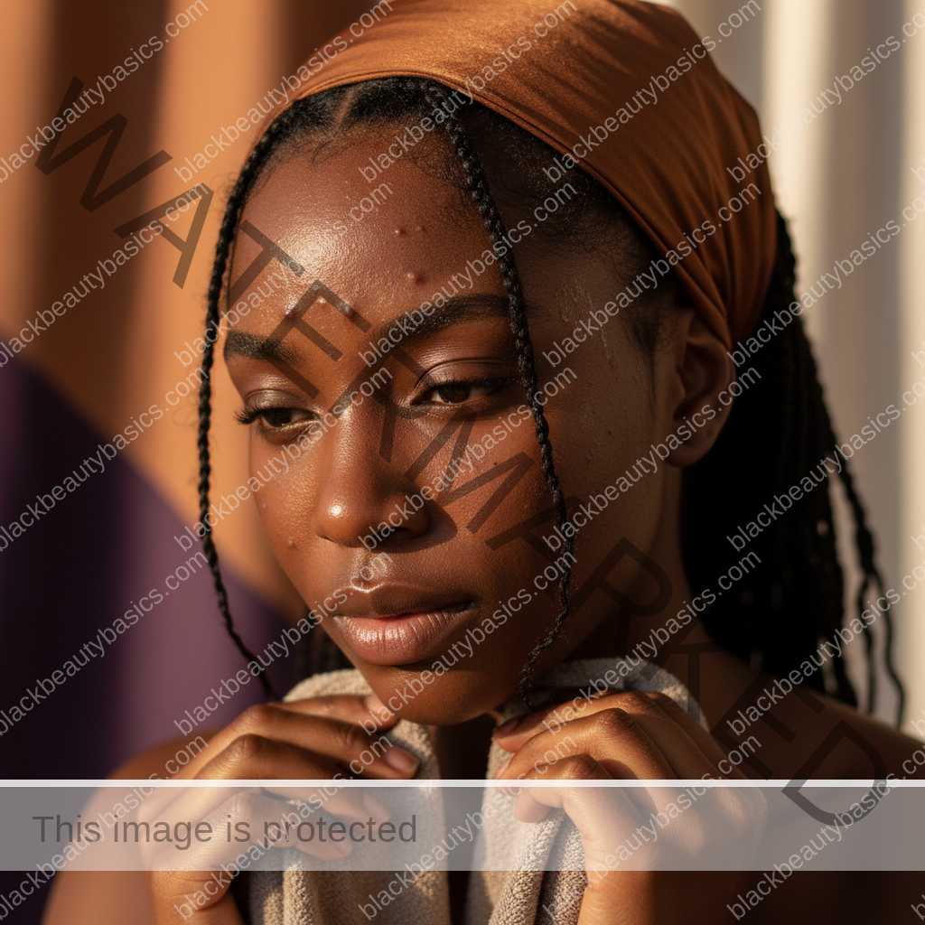 Melanin-rich skin in natural light illustrating Forehead Acne on Black Women: Hair Products, Sweat, and Buildup