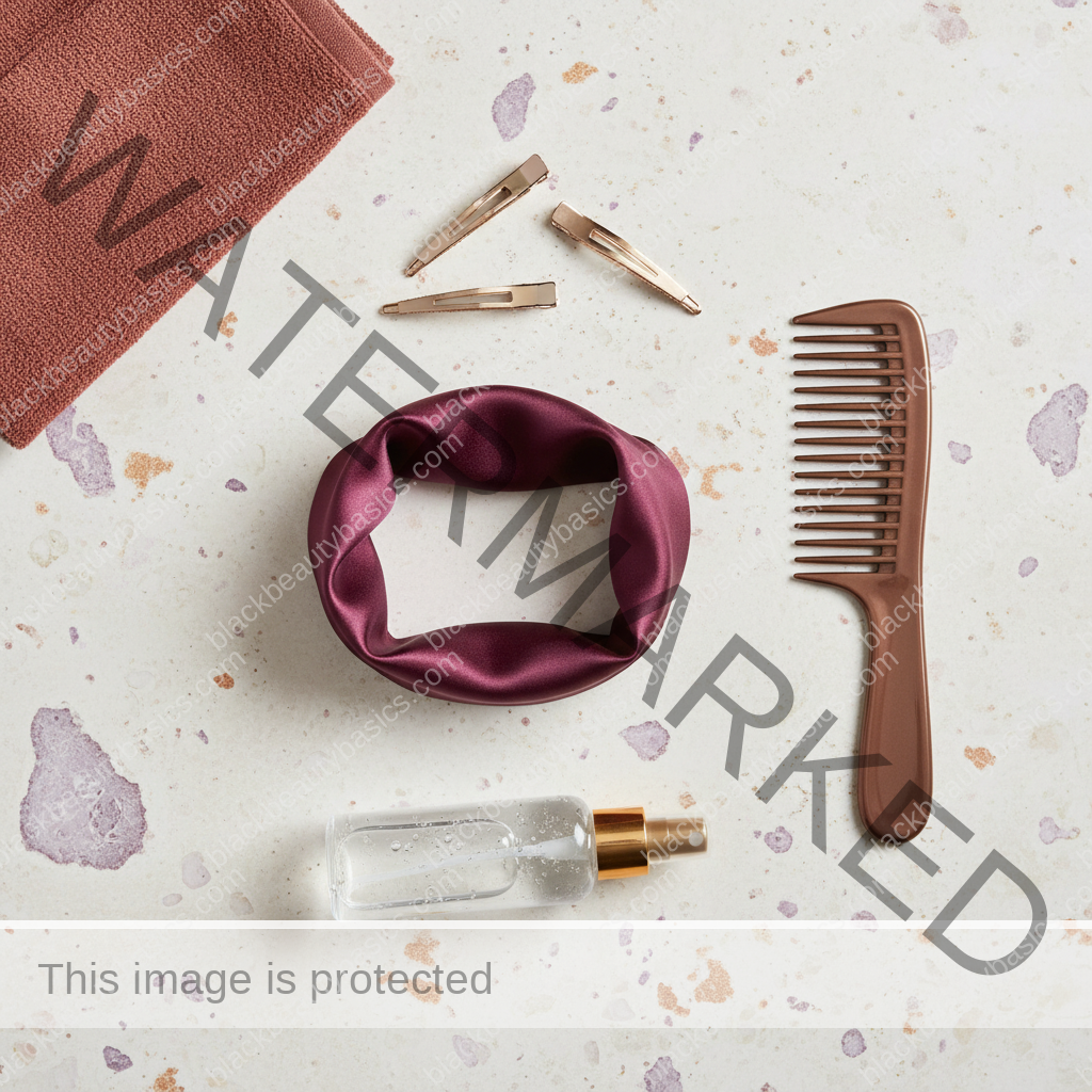 Natural-hair care essentials for Gym-Friendly Natural Hairstyles That Won't Wreck Your Edges in ivory plum bronze and soft gold tones