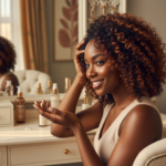 Melanin-rich Black woman with rich brown skin and textured hair in a warm editorial natural-hair routine moment for How to Know if Your Natural Hair Needs Moisture or Protein