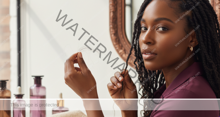 Melanin-rich Black woman with rich brown skin and textured hair in a warm editorial scalp-care moment for Hair Shedding vs Breakage on Natural Hair: How to Tell the Difference