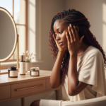 Melanin-rich Black woman with rich brown skin and textured hair in a warm editorial scalp-care moment for Heat Damage vs Hair Loss Around the Crown