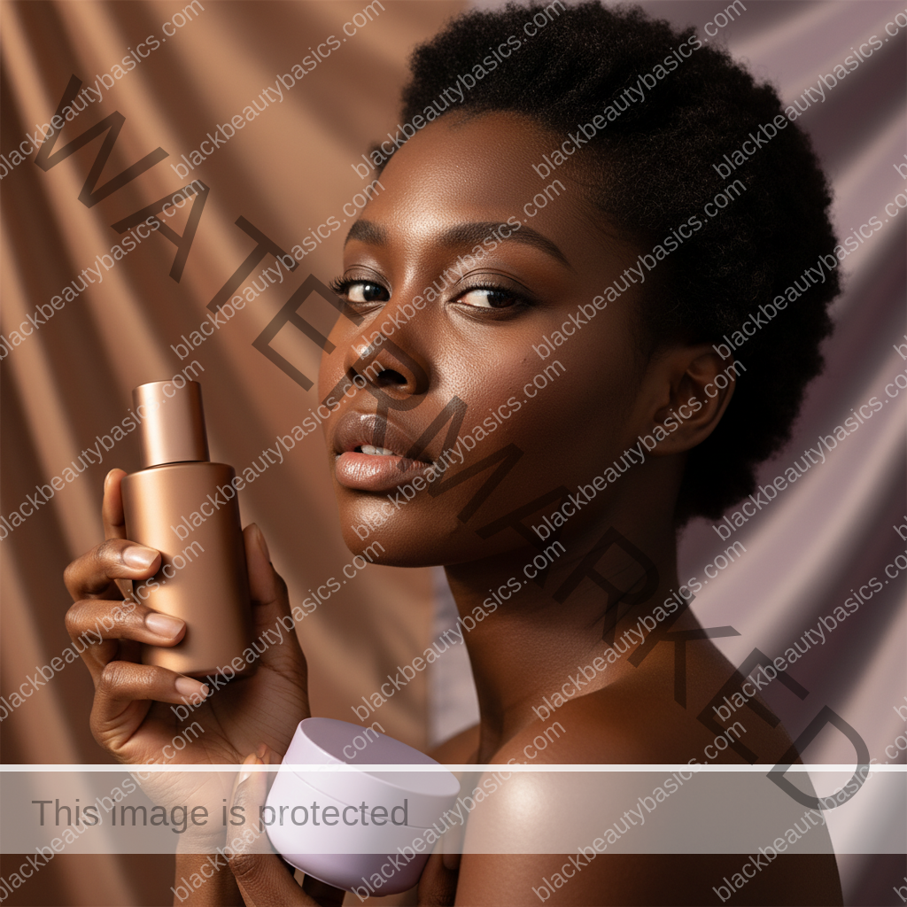 Black woman with deep skin in a calm acne-safe skincare moment for Hormonal Acne Patterns on Dark Skin by Age and Cycle Timing