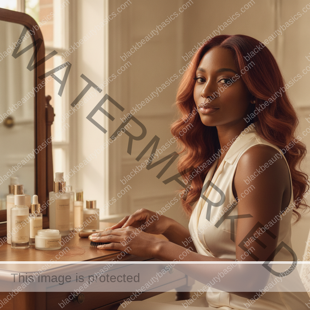 Melanin-rich Black woman with rich brown skin in a warm editorial beauty-care moment for How Hormones Can Change Your Hair Texture, Shedding, and Scalp