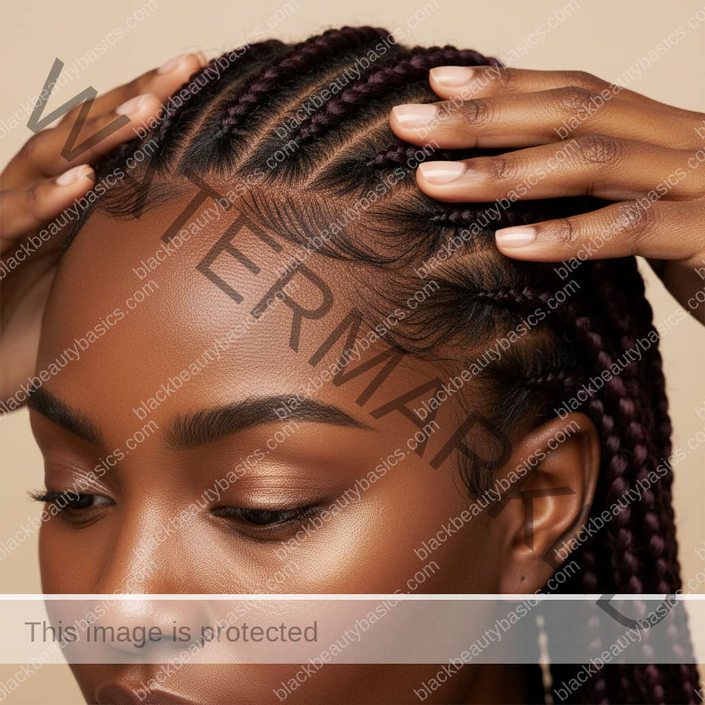 Respectful textured hair and scalp-care detail for How Often to Wash Your Scalp in Braids, Twists, or Wigs