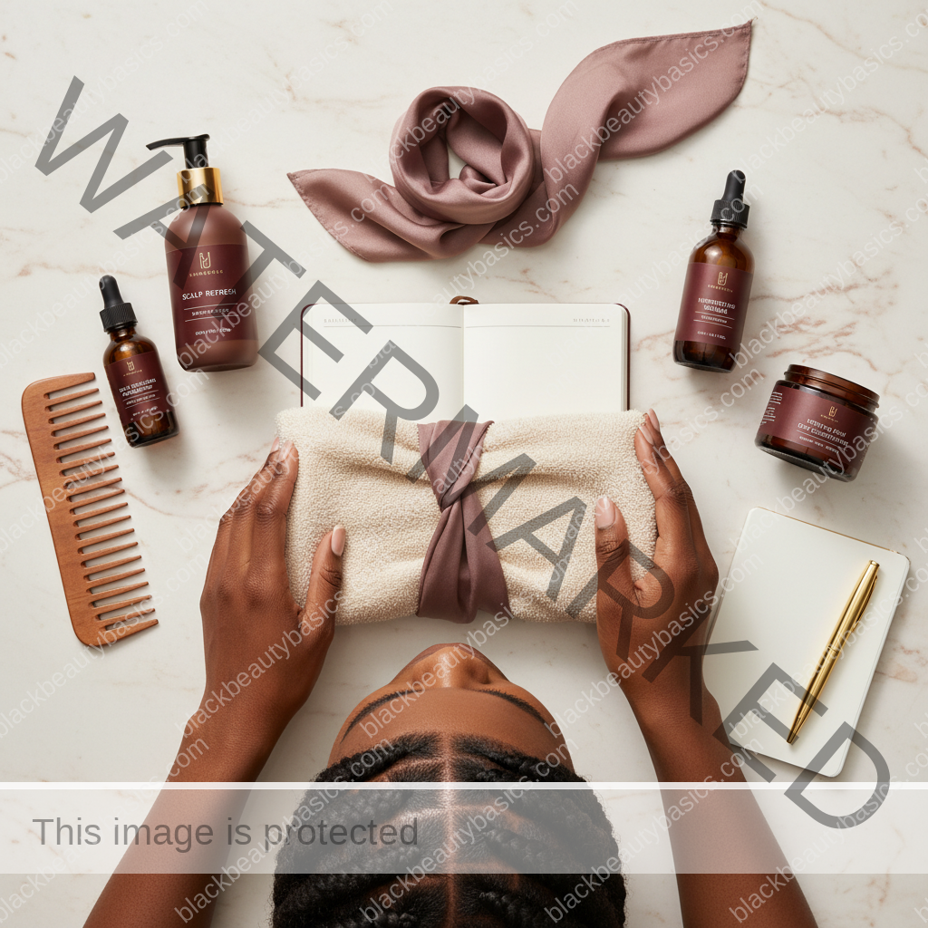 Scalp-care essentials for How Often to Wash Your Scalp in Braids, Twists, or Wigs in ivory plum bronze and soft gold tones