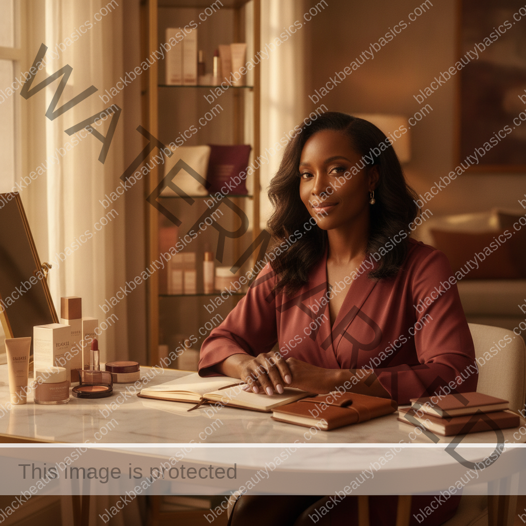 Melanin-rich Black woman with rich brown skin relaxed after defining beauty on her own terms