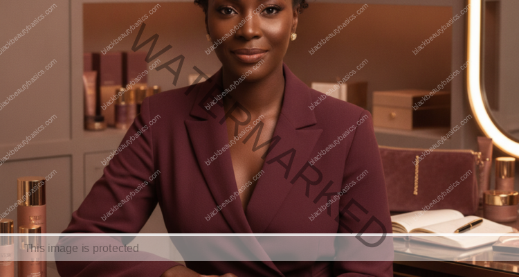 Melanin-rich Black woman with rich brown skin in a warm editorial beauty identity moment for Prestige Beauty Counters and Spas: How to Advocate for Yourself