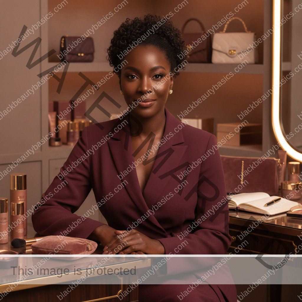 Melanin-rich Black woman with rich brown skin in a warm editorial beauty identity moment for Prestige Beauty Counters and Spas: How to Advocate for Yourself