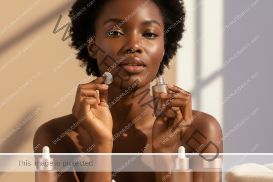 Black woman with deep skin in a calm acne-safe skincare moment for How to Patch Test Acne Products on Black Skin