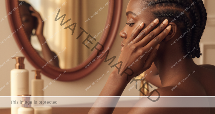 Melanin-rich Black woman with rich brown skin and textured hair in a warm editorial scalp-care moment for How to Keep Your Scalp Clean in Protective Styles