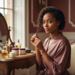Melanin-rich Black woman with rich brown skin and textured hair in a warm editorial natural-hair routine moment for Low-Manipulation Hairstyles for Workweek Wear