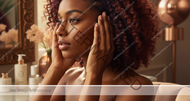 Melanin-rich Black woman with rich brown skin and textured hair in a warm editorial scalp-care moment for Best Low-Tension Hairstyles When Your Scalp Is Inflamed