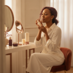 Melanin-rich Black woman with rich brown skin in a warm editorial beauty-care moment for Menopause Skin Dryness on Dark Skin: Routine Adjustments