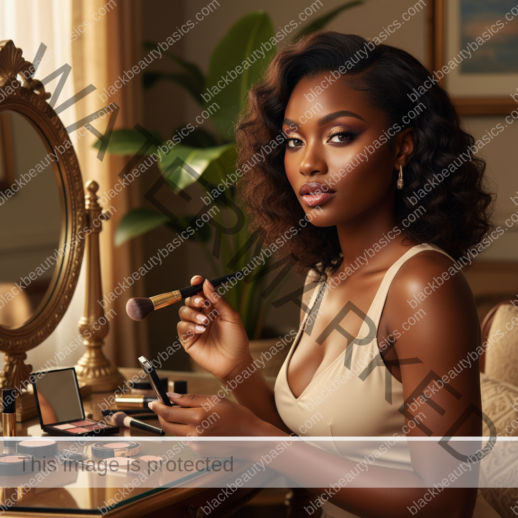 Melanin-rich Black woman with rich brown skin and textured hair in a warm editorial makeup moment for Night-Out Makeup for Deep Skin That Still Feels Wearable