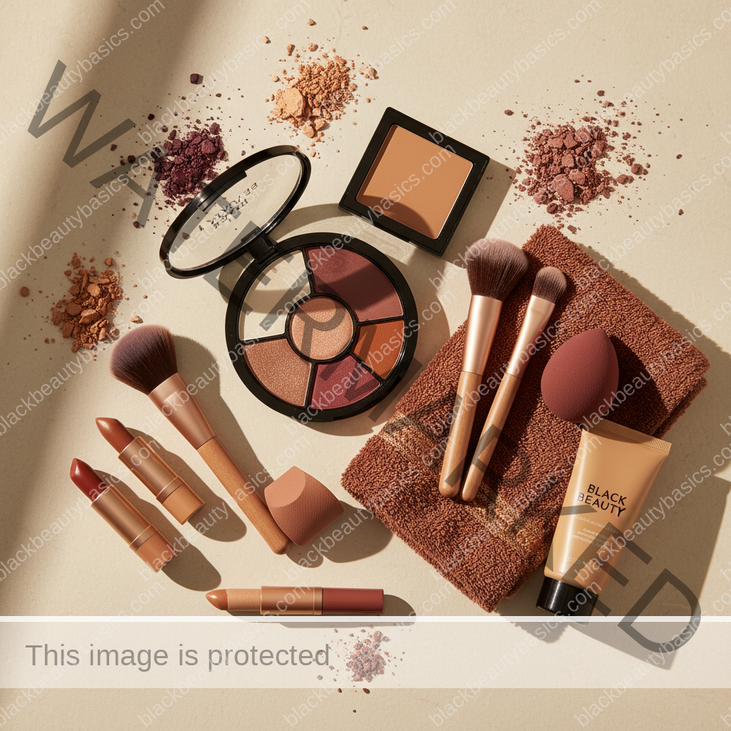 Deep skin makeup essentials for Best Nude Lip Combinations for Dark Skin by Undertone in ivory plum bronze and soft gold tones