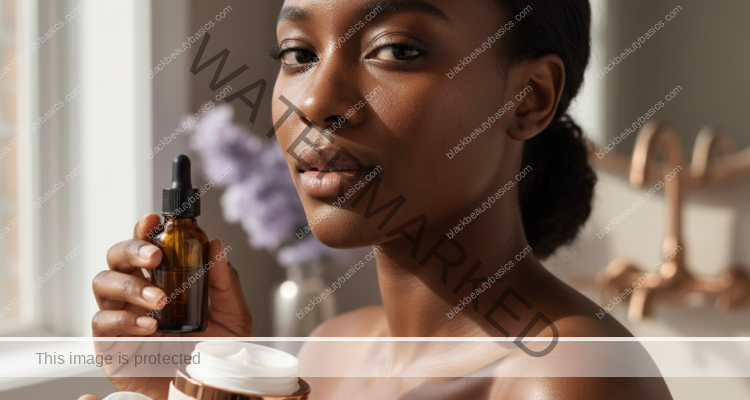 Black woman with deep skin in a calm acne-safe skincare moment for Over-Exfoliated Acne-Prone Skin on Dark Tones: How to Recover