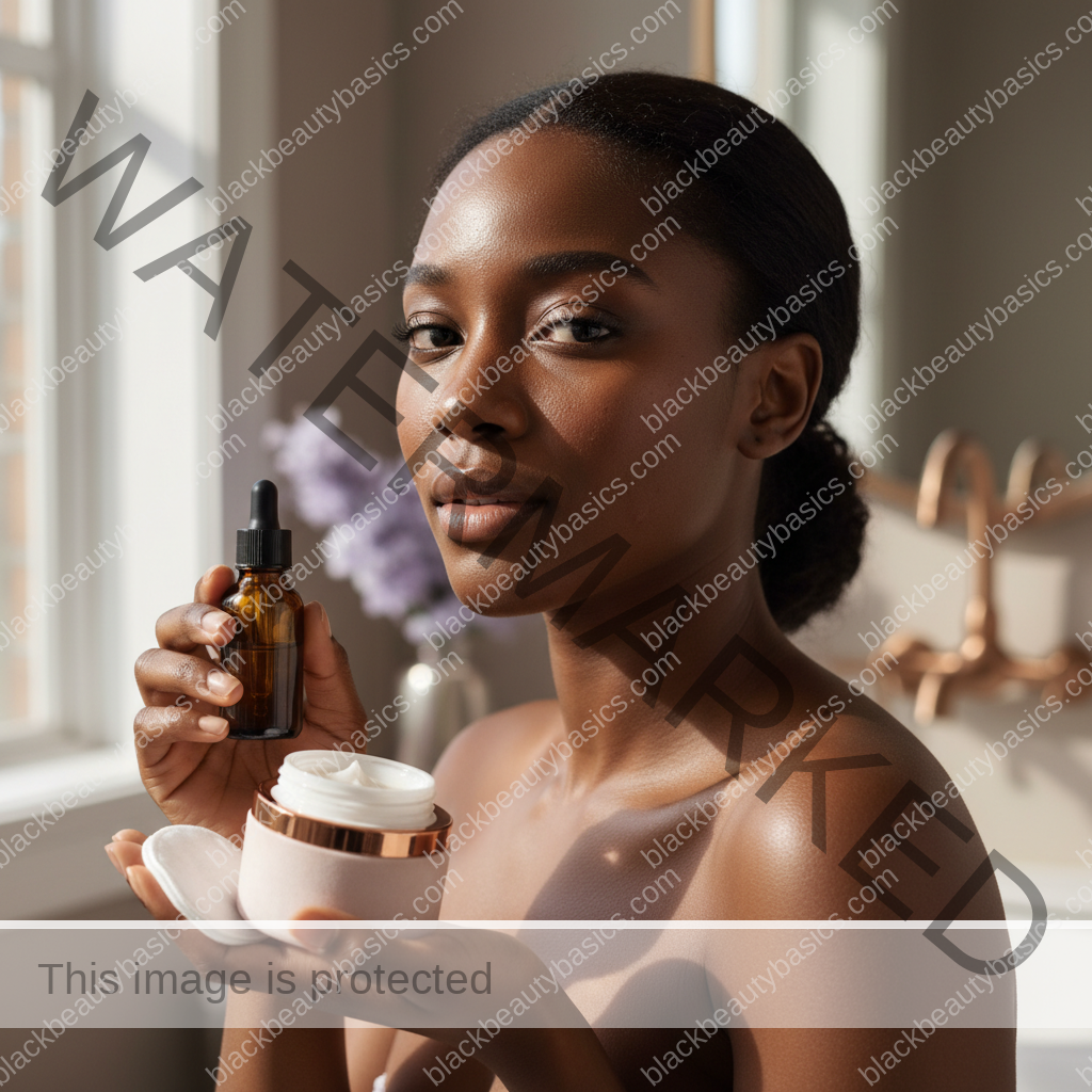 Black woman with deep skin in a calm acne-safe skincare moment for Over-Exfoliated Acne-Prone Skin on Dark Tones: How to Recover