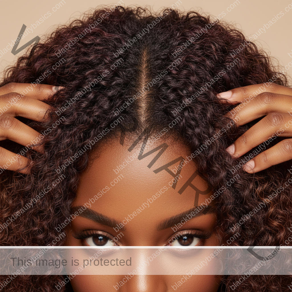 Respectful textured hair and scalp-care detail for PCOS-Related Hair Thinning on Black Women