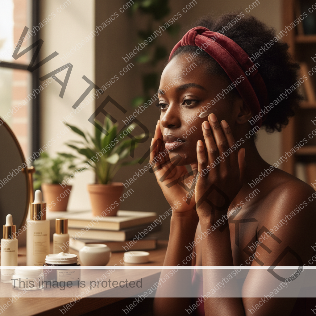 Melanin-rich Black woman with rich brown skin in a practical context for Period-Linked Breakouts and Routine Timing on Deep Skin