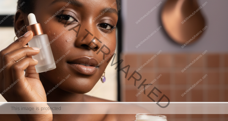 Black woman with deep skin in a calm acne-safe skincare moment for Picking, Popping, and PIH on Melanin-Rich Skin