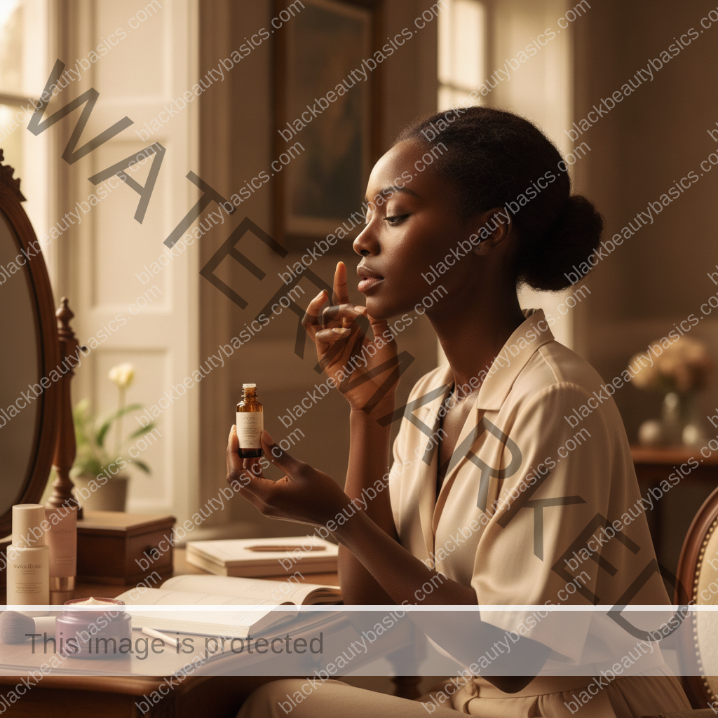 Melanin-rich Black woman with rich brown skin in a practical context for Postpartum Skin Changes on Melanin-Rich Skin