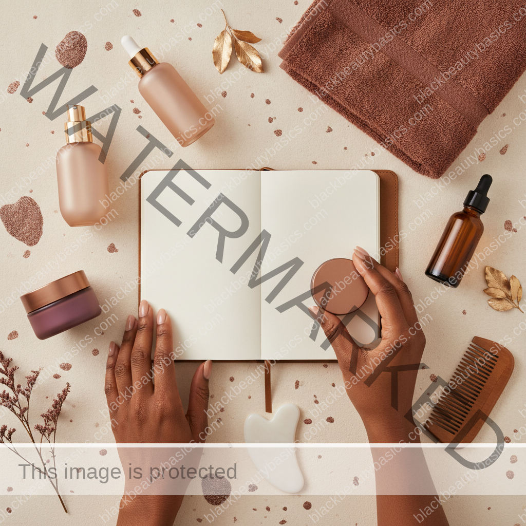 Beauty-care essentials for Pregnancy-Safe Beauty Routines for Black Women: How to Simplify in ivory plum bronze and soft gold tones