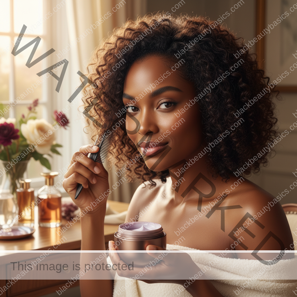 Melanin-rich Black woman with rich brown skin and textured hair in a warm editorial natural-hair routine moment for How to Prep Natural Hair Before Braids or Twists
