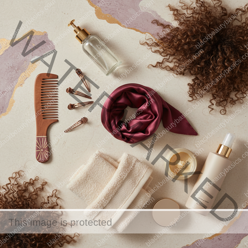 Natural-hair care essentials for How to Prep Natural Hair Before Braids or Twists in ivory plum bronze and soft gold tones