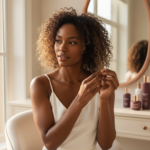 Melanin-rich Black woman with rich brown skin and textured hair in a warm editorial natural-hair routine moment for Protein Overload on Textured Hair: What It Can Look Like