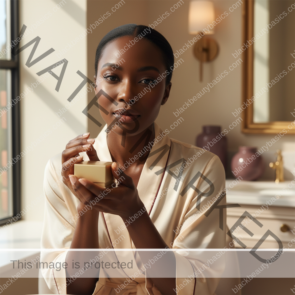 Melanin-rich Black woman with rich brown skin and textured hair in a warm editorial dark-skin care moment for Questions to Ask Before a Chemical Peel on Melanin-Rich Skin