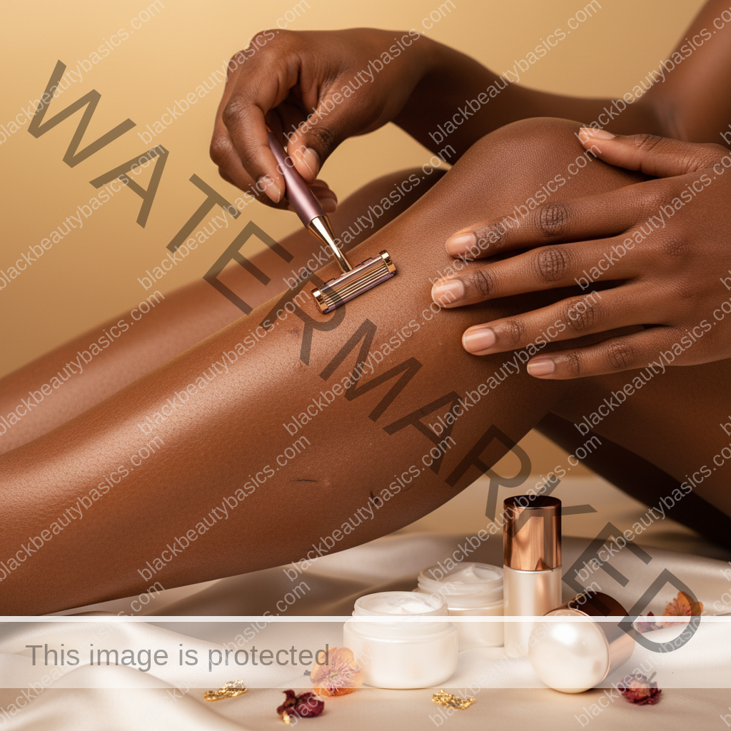 Realistic rich brown skin texture in a respectful body care detail for Razor Bumps vs Ingrown Hairs on Dark Skin