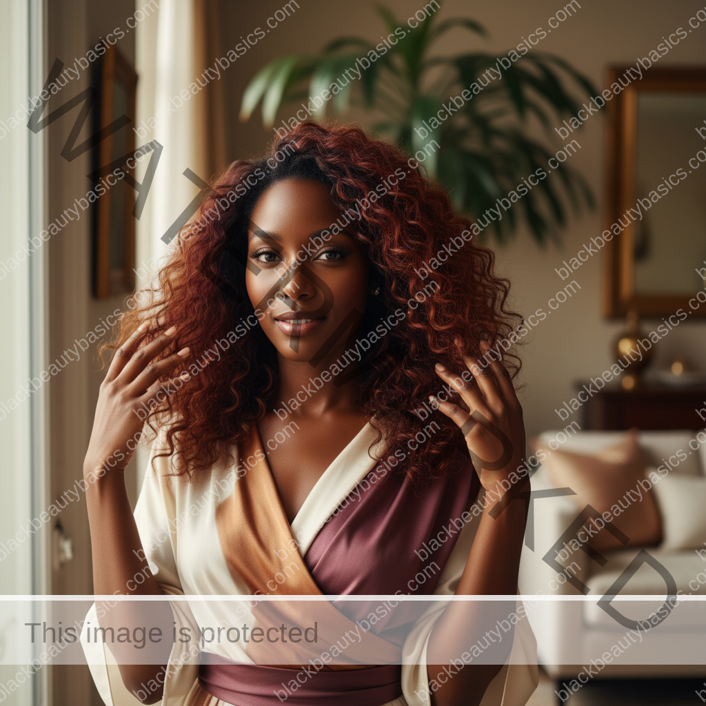Melanin-rich Black woman with rich brown skin and textured hair relaxed after a gentle natural-hair routine