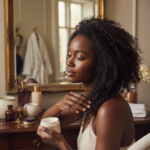 Melanin-rich Black woman with rich brown skin and textured hair in a warm editorial natural-hair routine moment for Recovering Your Curls After Repeated Silk Presses