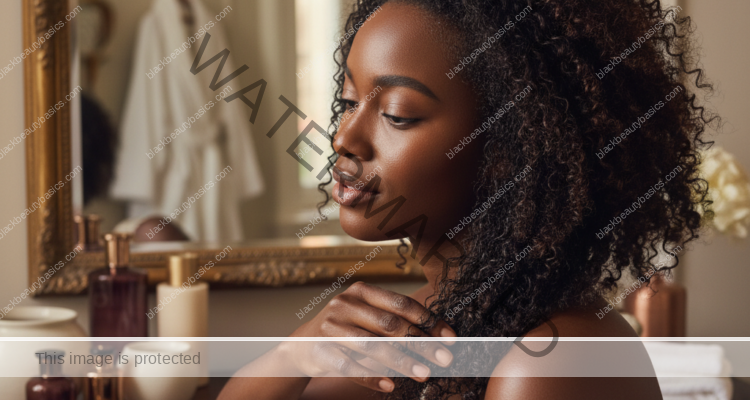 Melanin-rich Black woman with rich brown skin and textured hair in a warm editorial natural-hair routine moment for Recovering Your Curls After Repeated Silk Presses