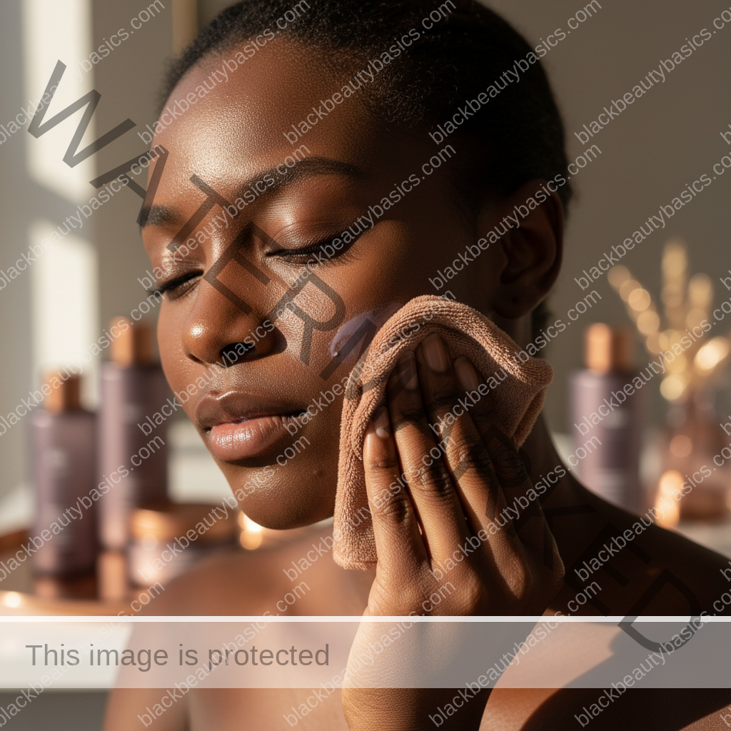 Melanin-rich skin in natural light illustrating Best Way to Remove Makeup When You’re Breakout-Prone