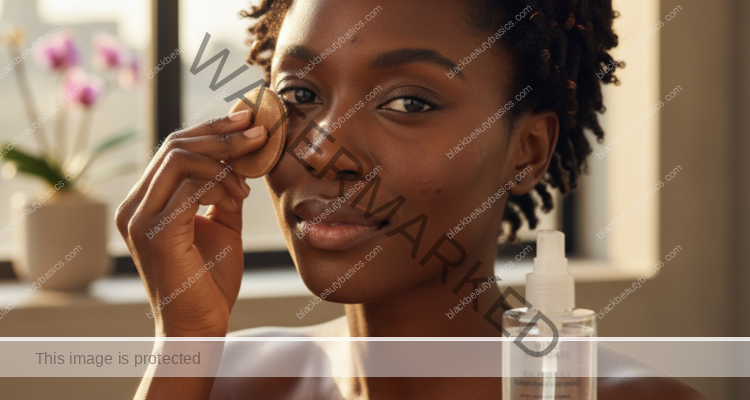 Black woman with deep skin in a calm acne-safe skincare moment for Best Way to Remove Makeup When You’re Breakout-Prone
