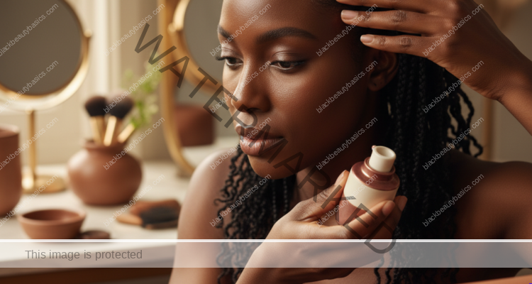 Melanin-rich Black woman with rich brown skin and textured hair in a warm editorial scalp-care moment for Scalp Psoriasis on Dark Skin: Everyday Care Questions to Ask