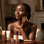 Melanin-rich Black woman with rich brown skin and textured hair in a warm editorial makeup moment for How to Shade-Match Foundation in Store on Deep Skin