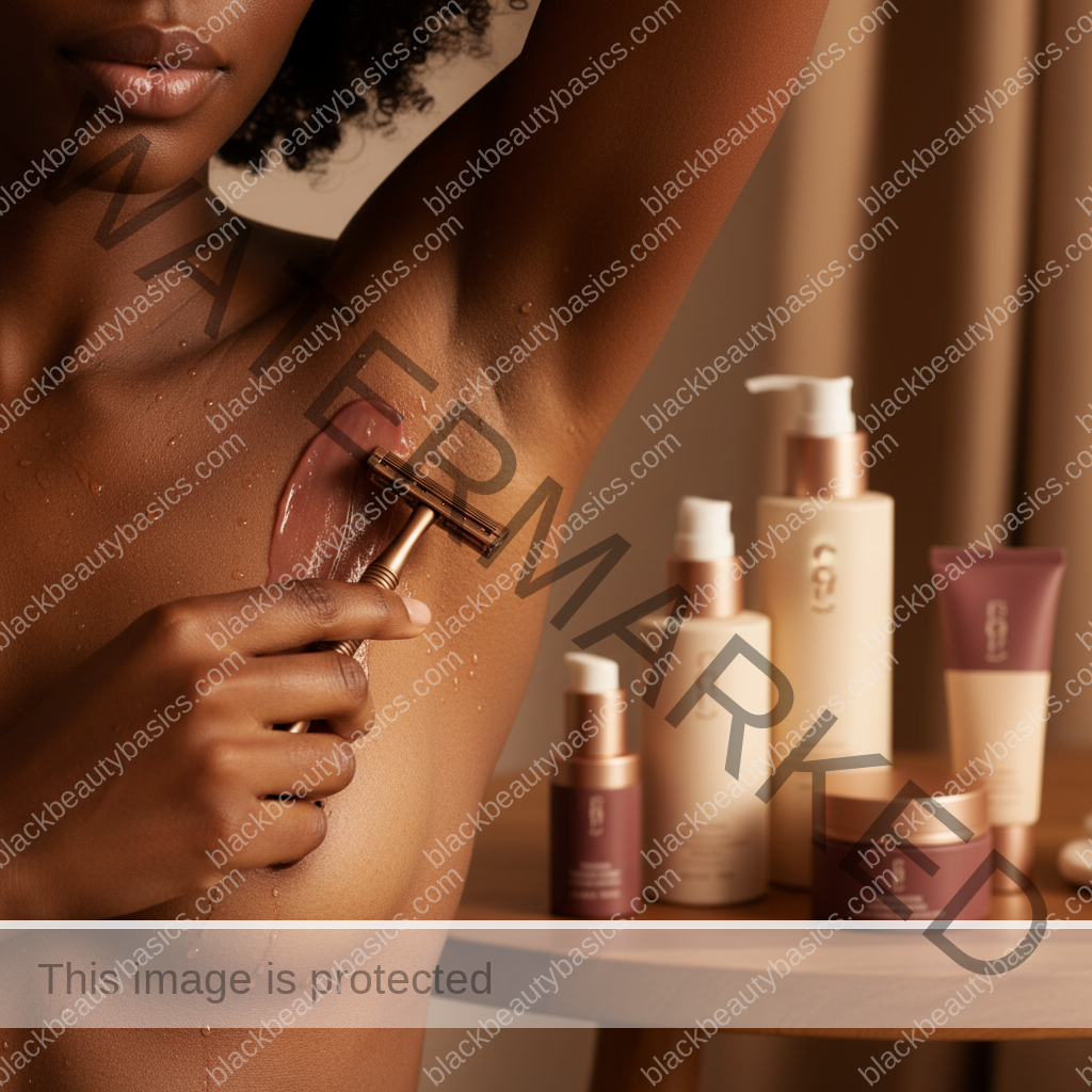 Realistic rich brown skin texture in a respectful body care detail for How to Shave Underarms on Dark Skin With Less Irritation