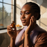 Black woman with deep skin in a calm acne-safe skincare moment for Sulfur Products for Acne-Prone Dark Skin: When They Help