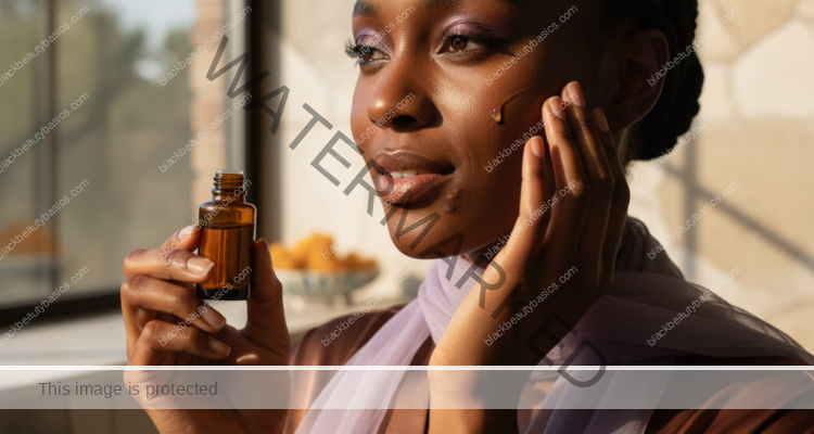 Black woman with deep skin in a calm acne-safe skincare moment for Sulfur Products for Acne-Prone Dark Skin: When They Help